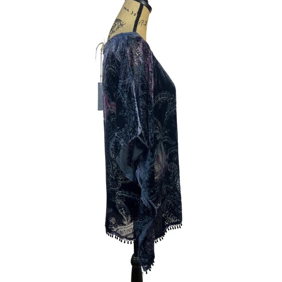 Velvet Burnout Poncho Top S/M OS NWT Navy Purple Semi-sheer Fairy Whimsy Witchy - Picture 2 of 7